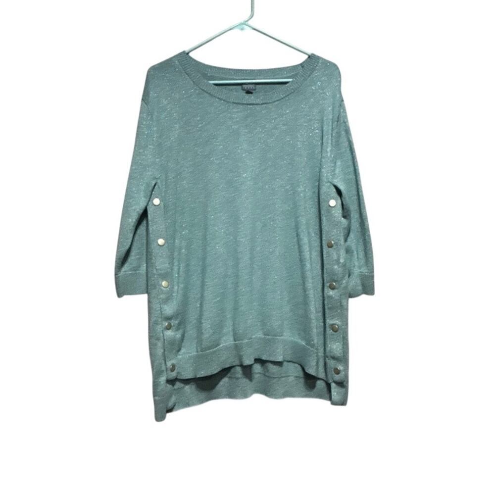 Soho Jeans Womens Large Heather Green Side Button Tunic Knit Sweater 3/4 Sleeve